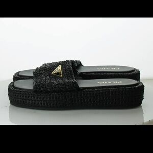 Prada Raffia Flatform Slide Sandal